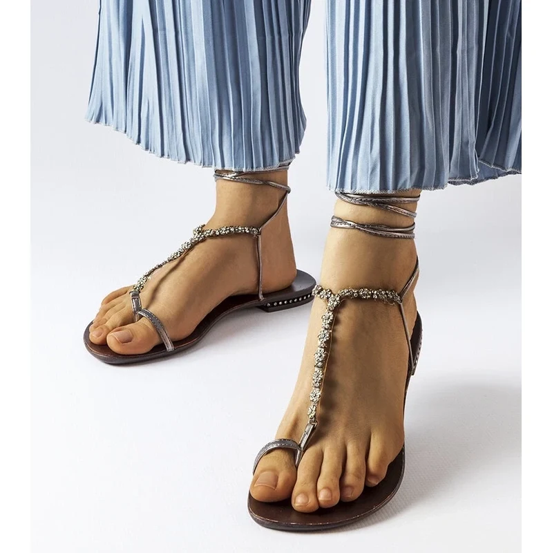 Gemre Dark gray sandals with rhinestones Troghi 107356341