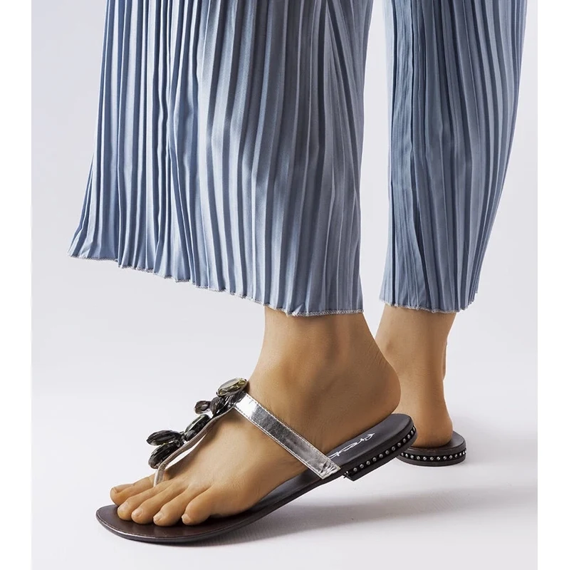 marka niezdefiniowana Silver elegant flip-flops Zarattini