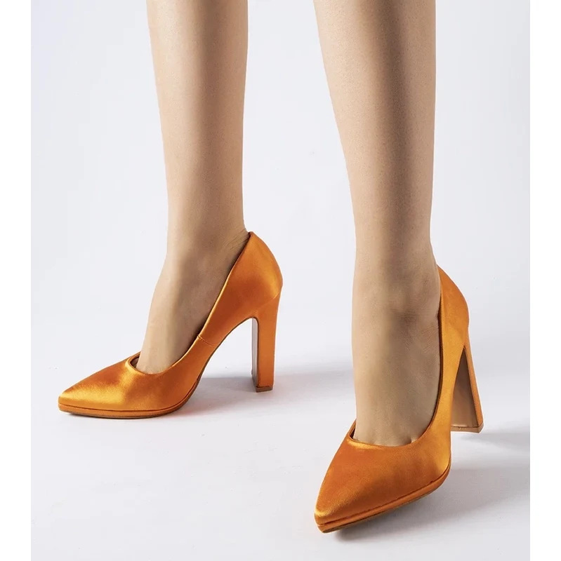 Gemre Orange satin block heels Rivers