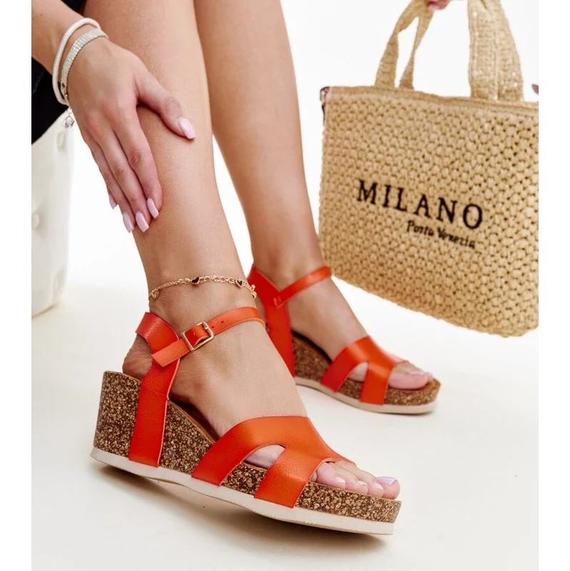 D/CEO Gemre Orange wedge sandals on cork by Gabera 106992969
