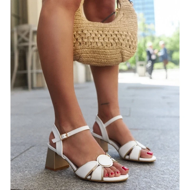 D/CEO Gemre White block heel sandals with leather insole Saiha 106992985