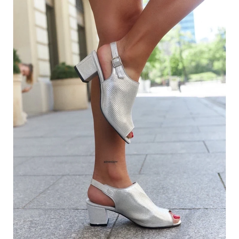 Gemre Perforated block heel sandals with leather insole Lia 106993042