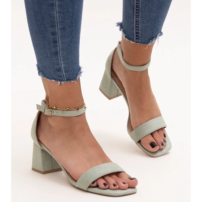 Gemre Light Green Block Heel Sandals Issa
