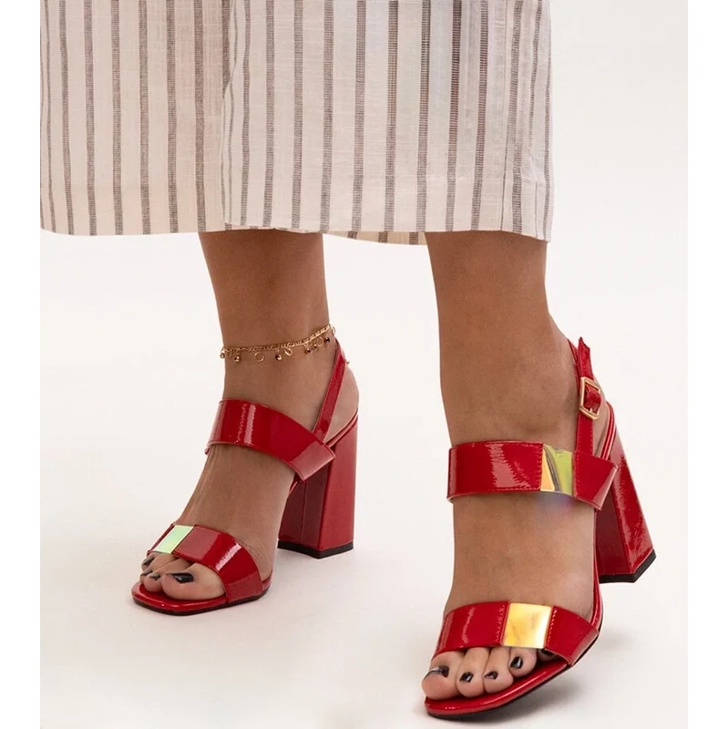 D/CEO Gemre Shadan Red Patent Block Heel Sandals 106993083