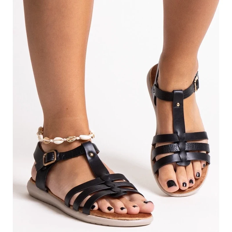 Gemre Black eco leather sandals Grimalda