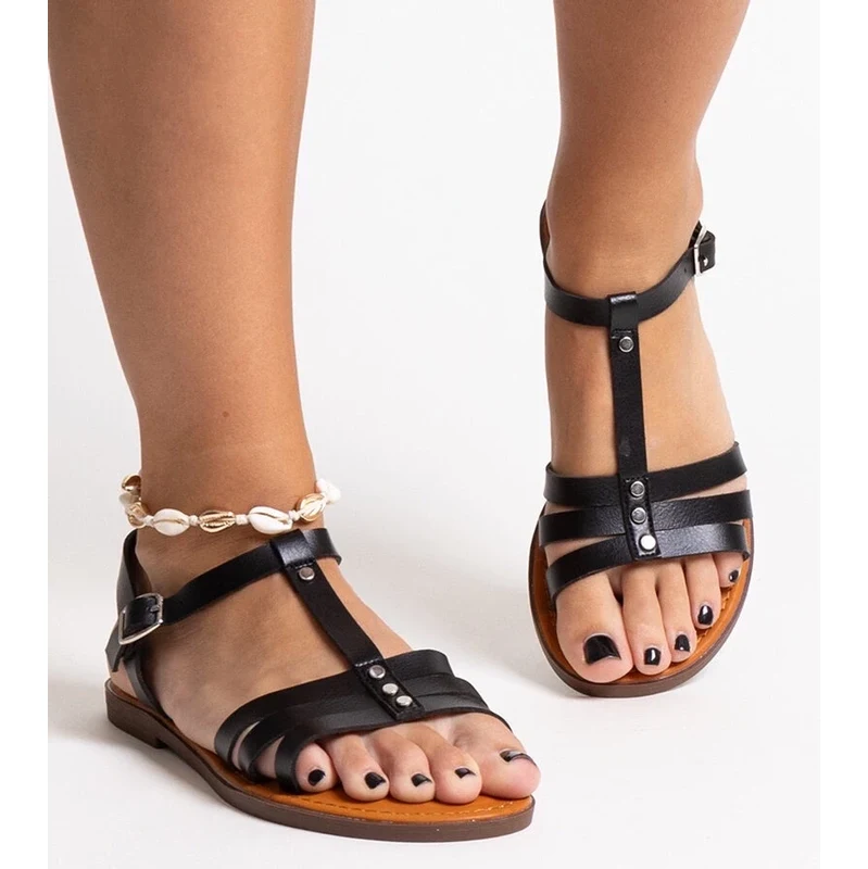 Gemre Black eco-leather sandals Donnamira