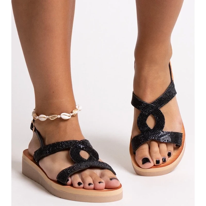 Gemre Black platform sandals with rhinestones Mifsa