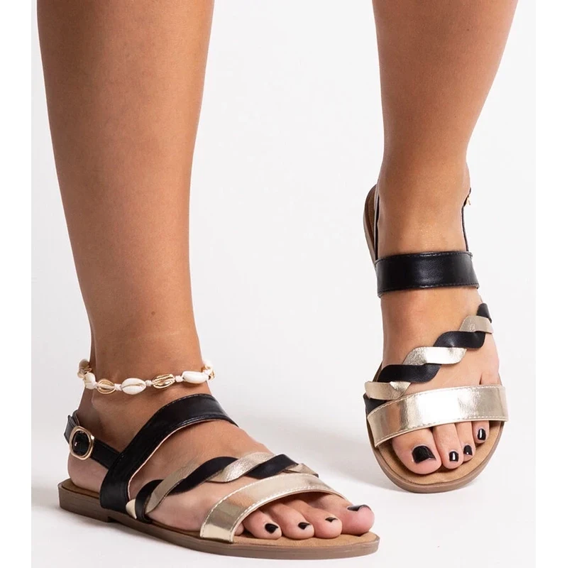 Gemre Gold-black eco leather sandals Asfoure 114308702