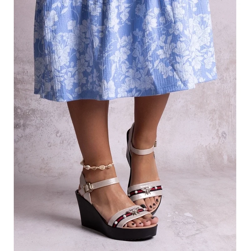 Gemre Gold Wedge Sandals Farah