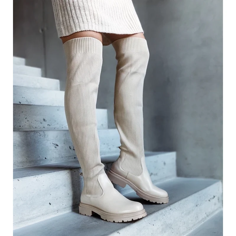 Gemre Beige long boots with elastic upper Daryla