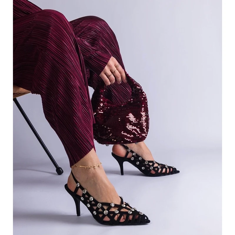 Gemre Black braided sandals with stones Ellania