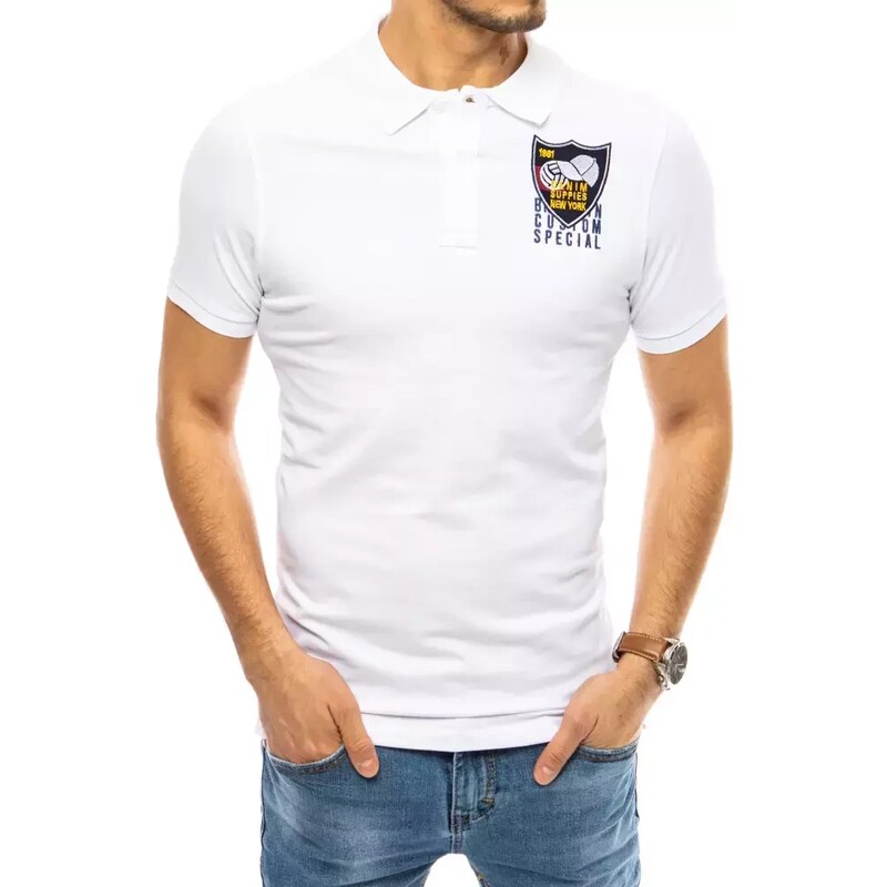 Polo tričko s výšivkou bílé Dstreet