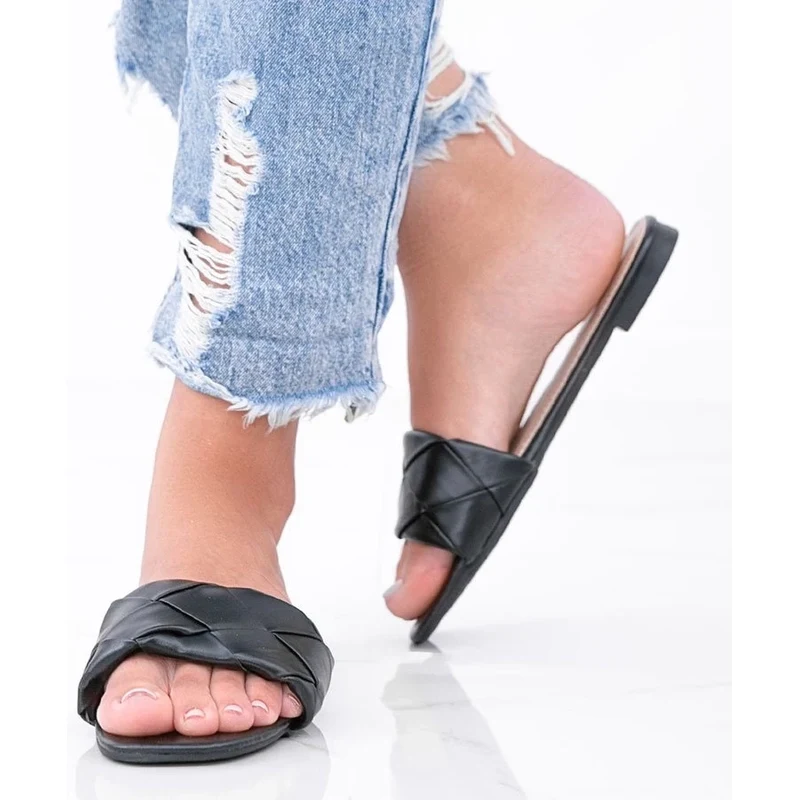 marka niezdefiniowana Black sandals with woven upper Iren