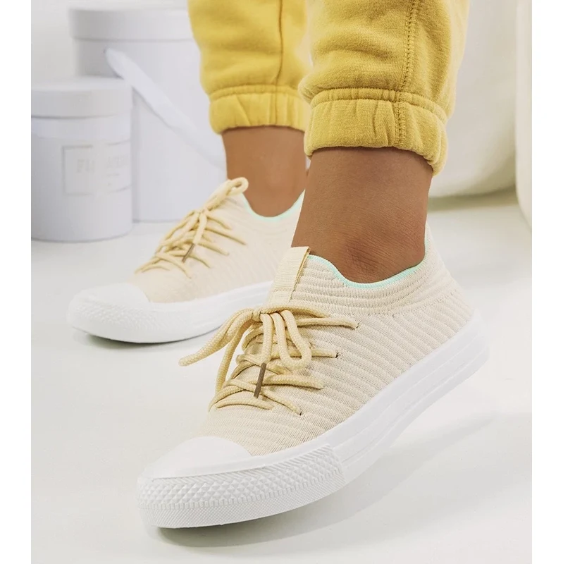 Gemre Womens beige lace-up lightweight canvas sneakers Medina