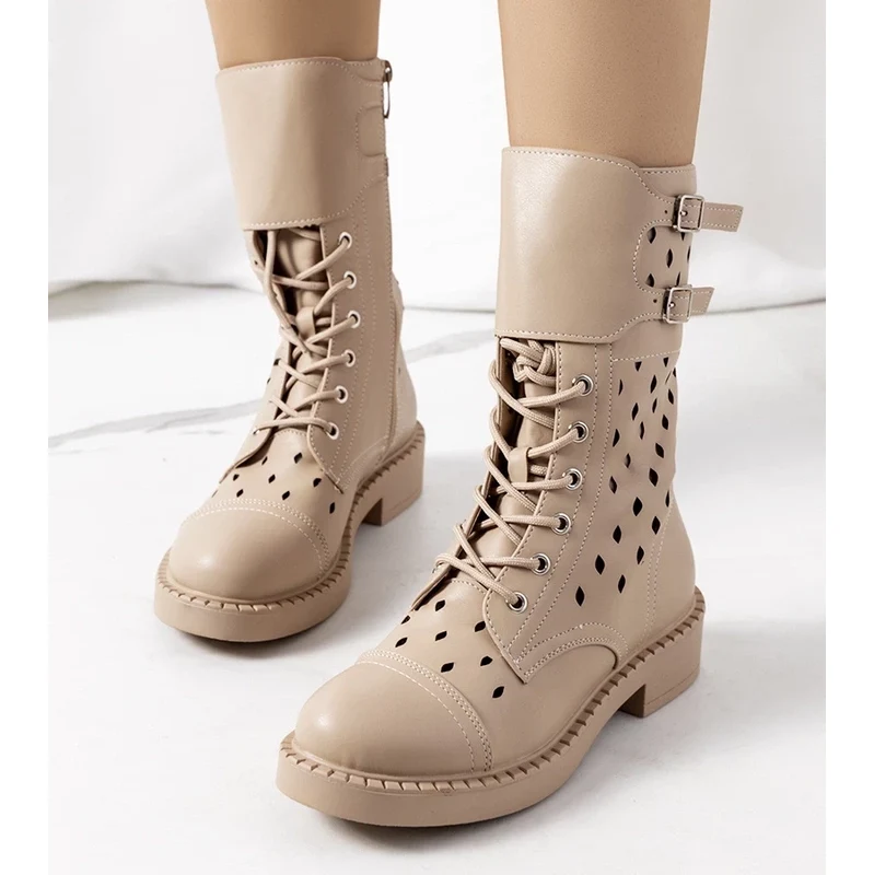 Gemre Beige perforated ankle boots Finlay