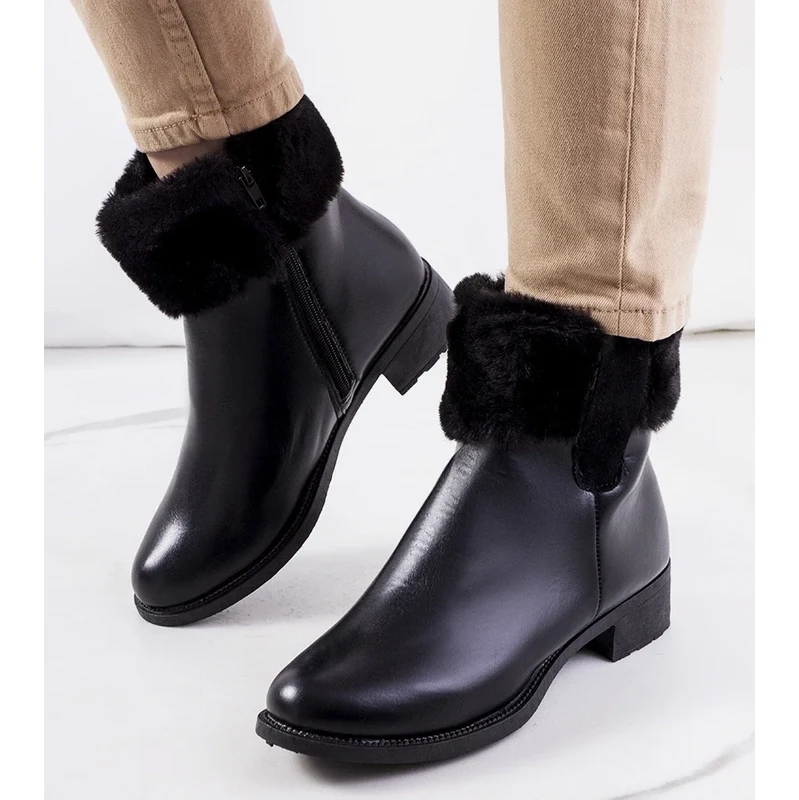 Gemre Black ankle boots with fur Velemir