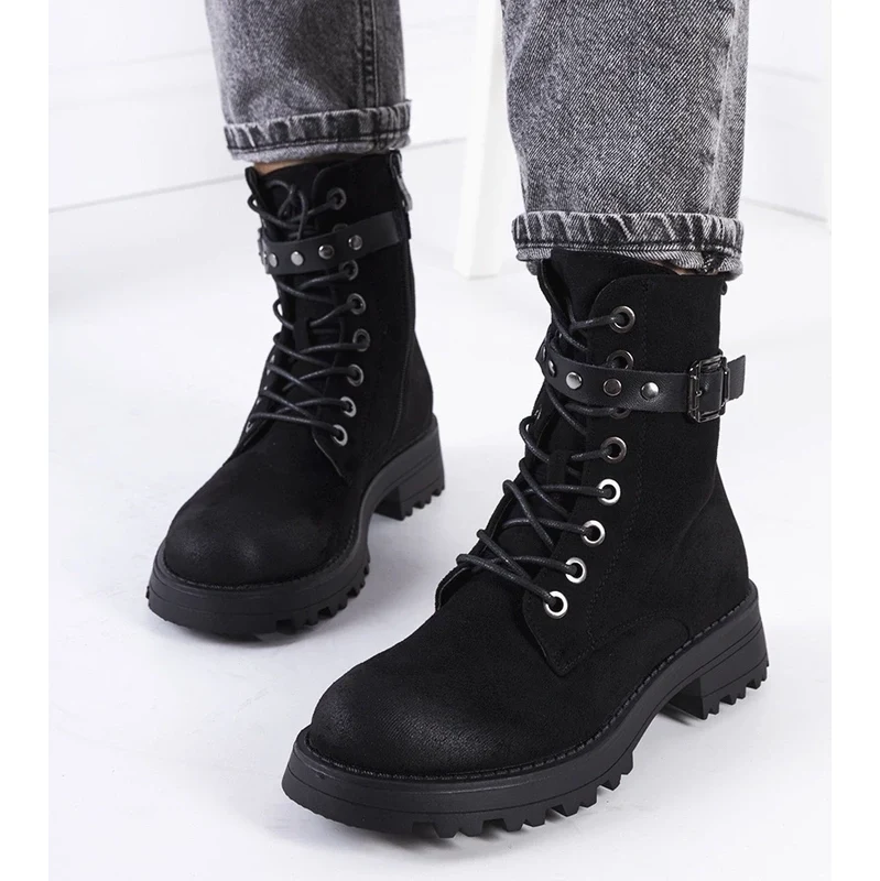 Gemre Black lace-up womens ankle boots Narnclaedra