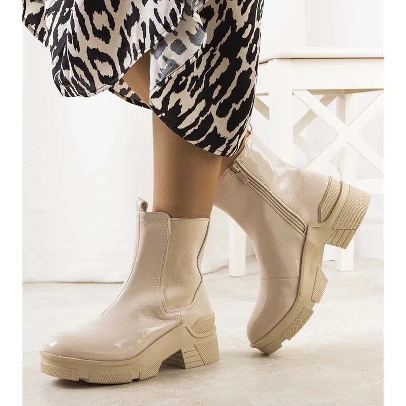Gemre Beige Patent Ankle Boots Asma