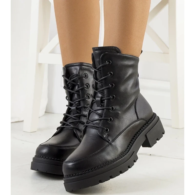 Gemre Black lace-up ankle boots eco-leather Caldera