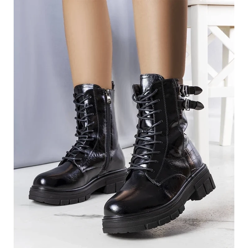 Gemre Black Patent Insulated Hiking Boots Dielle 106995579