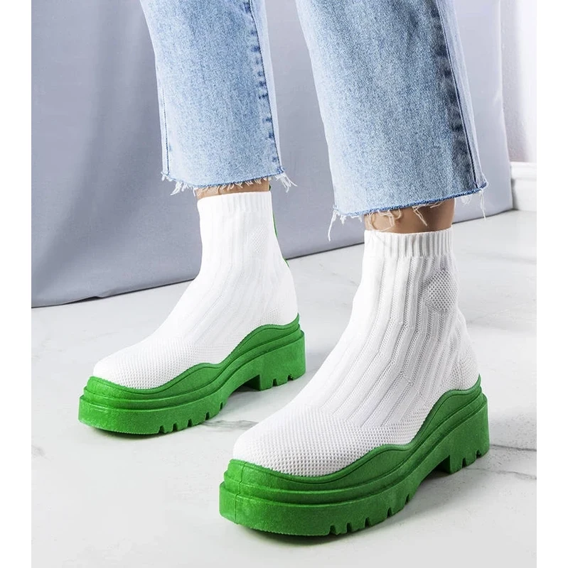 Gemre White sock boots with green sole Cali