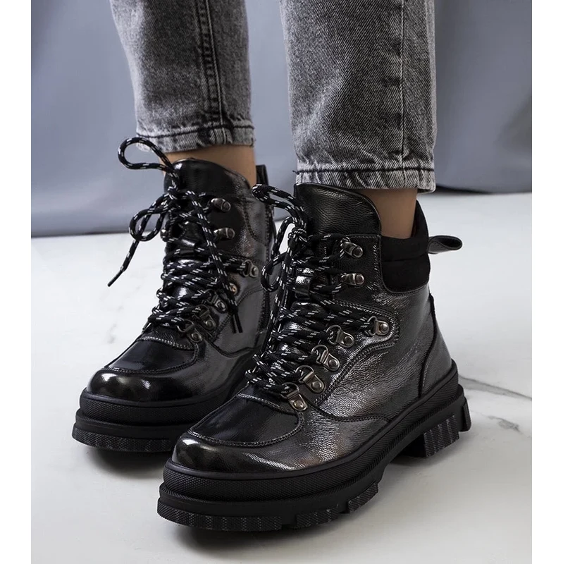 Gemre Black Patent Ankle Boots Prepo 106995623