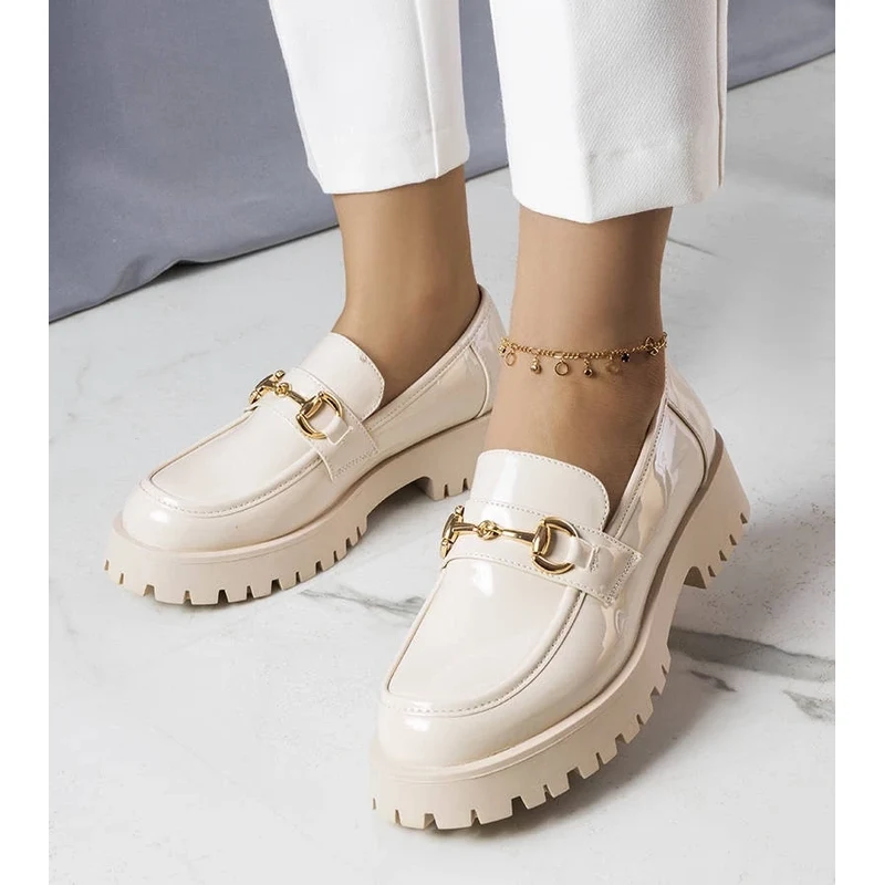 Gemre Beige Patent Leather Oxfords Simard