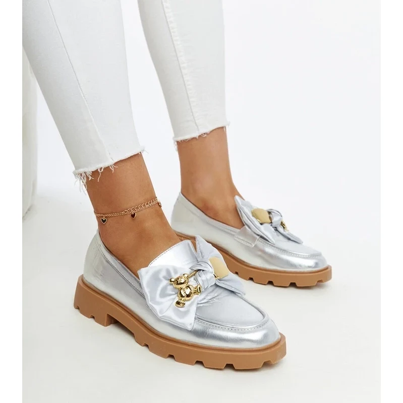 D/CEO Gemre Silver Loafers with Decorative Safety Pin Bogumila