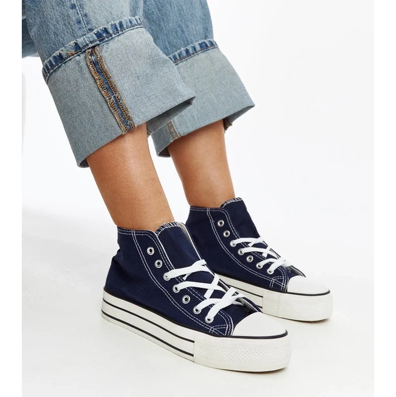 Gemre Navy high-top sneakers with thick sole Bagy