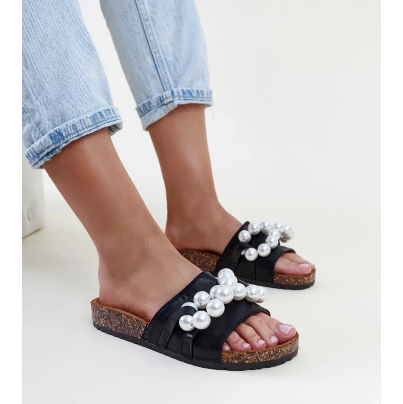 D/CEO marka niezdefiniowana Black flip-flops on cork sole with