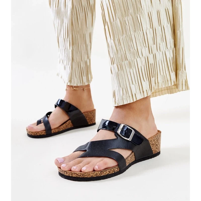 marka niezdefiniowana Black metallic wedge sandals Donata
