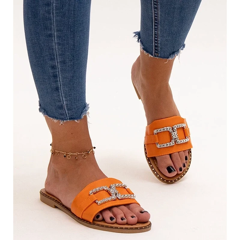 marka niezdefiniowana Orange flip-flops with decorative buckle