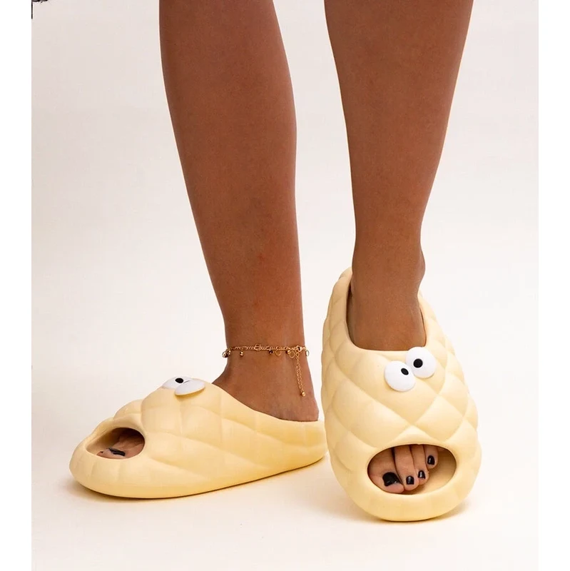 marka niezdefiniowana Beige foam slides with Gorges eyes 106995975