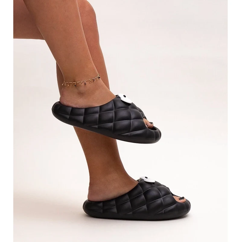 marka niezdefiniowana Black foam flip-flops with Gorges eyes