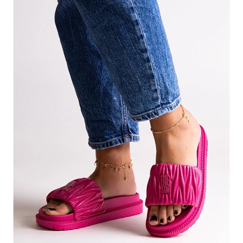 marka niezdefiniowana Pink ruched flip-flops Big Star