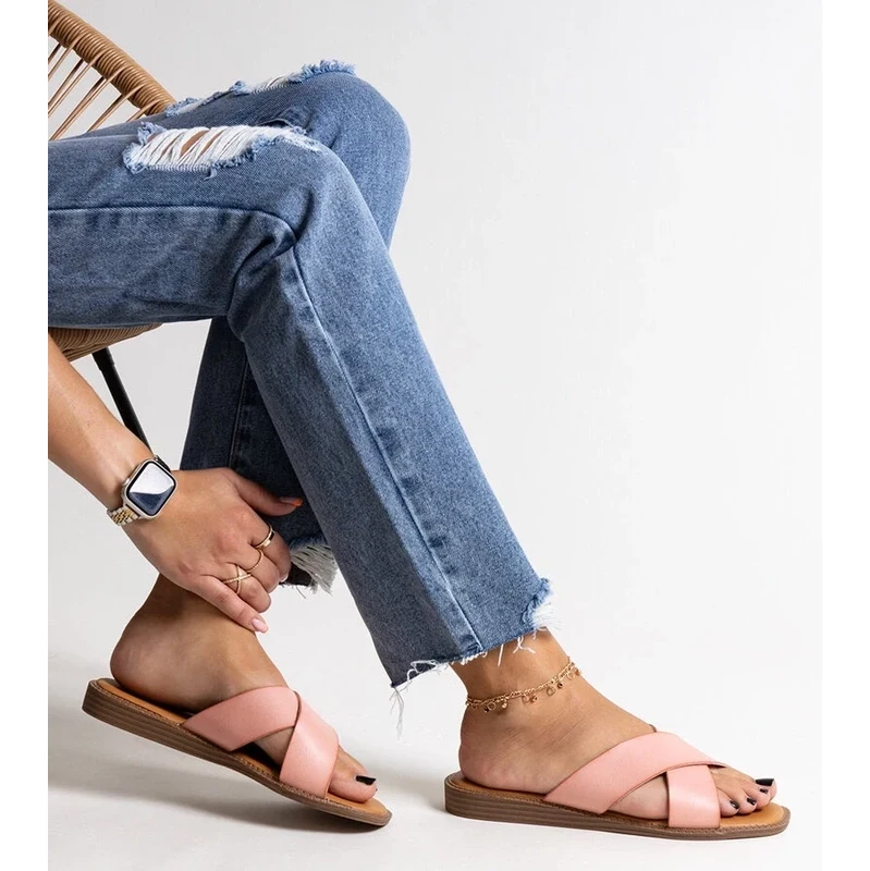 marka niezdefiniowana Pink eco leather flip-flops Klementyna
