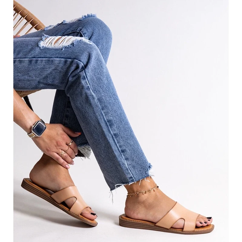 marka niezdefiniowana Beige eco leather slides by Kajetan 106996093