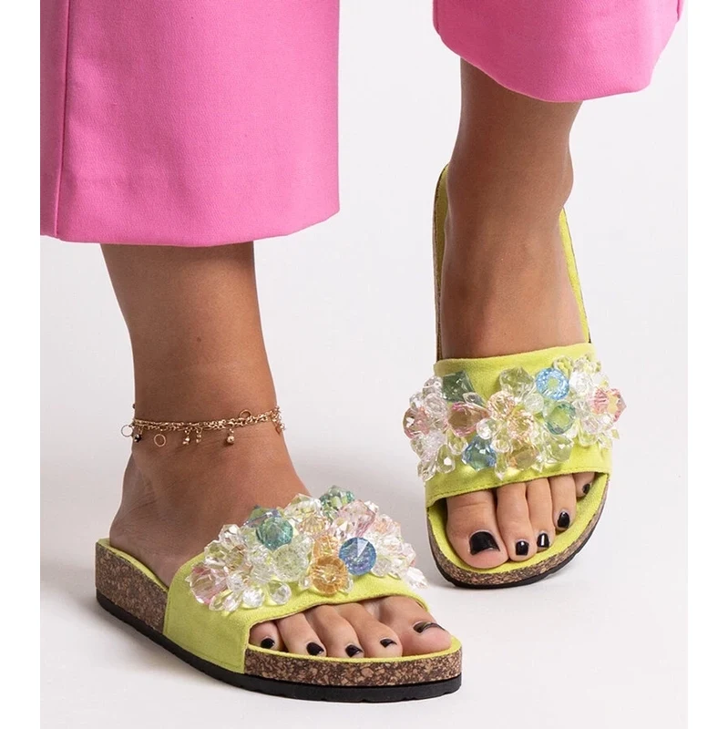 Gemre Green flip-flops adorned with stones Negistina