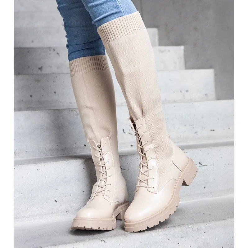 Gemre Beige slip-on boots with a stretchy fabric upper Luana 106996228