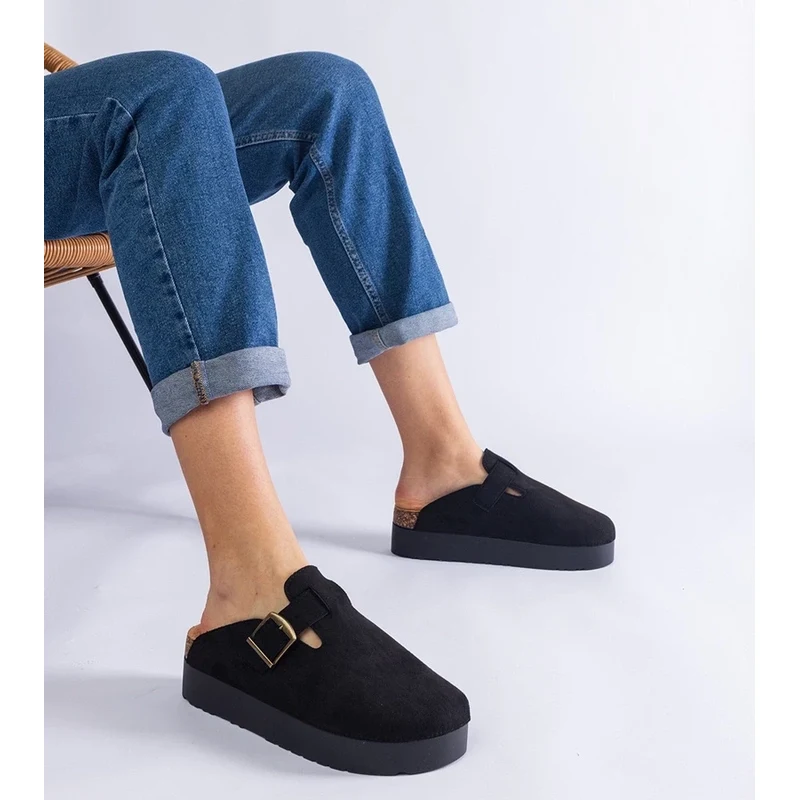 Gemre Black womens platform slippers with a buckle Armitage 106996255