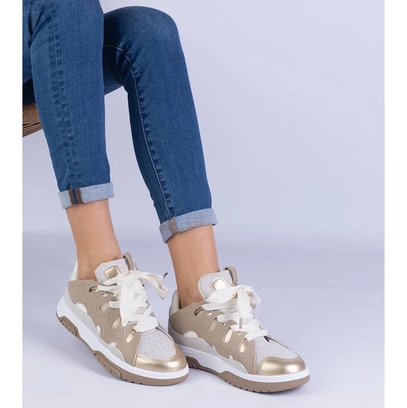 Gemre Beige womens sneakers with decorative lacing Grejs