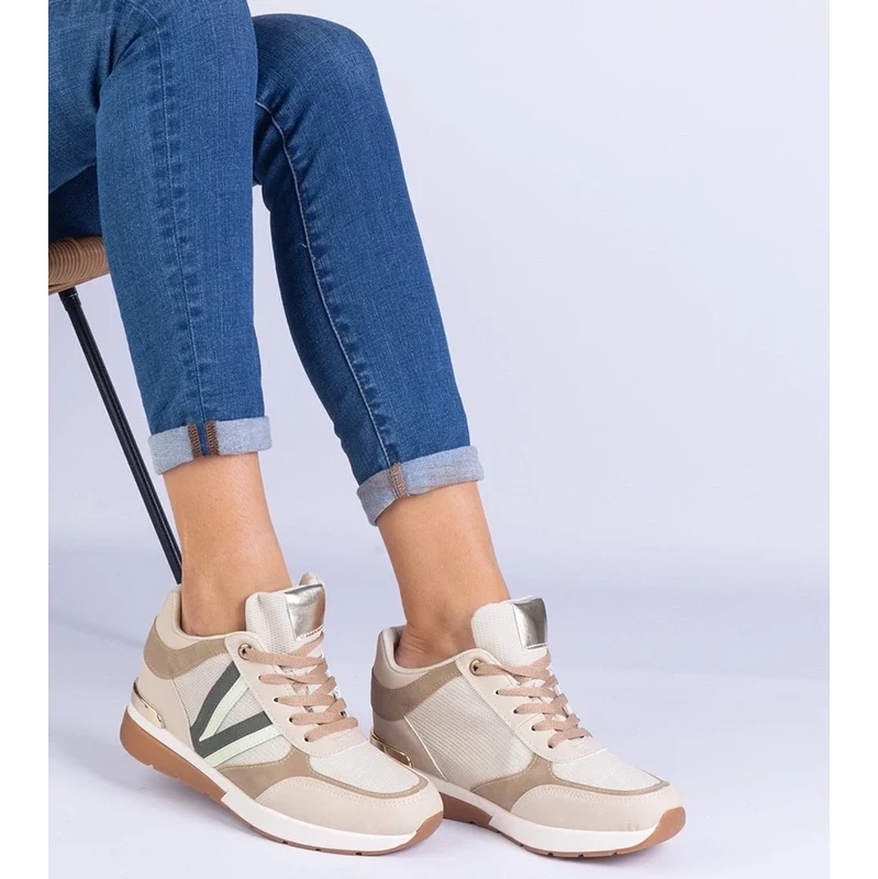 Gemre Beige womens sneakers with hidden wedge Ninella