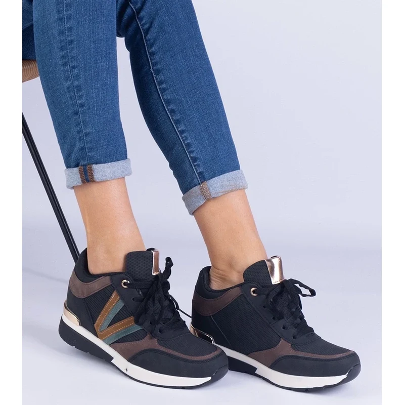 Gemre Black womens sneakers with hidden wedge Ninella