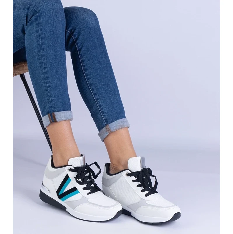 Gemre White womens sneakers with hidden wedge Ninella