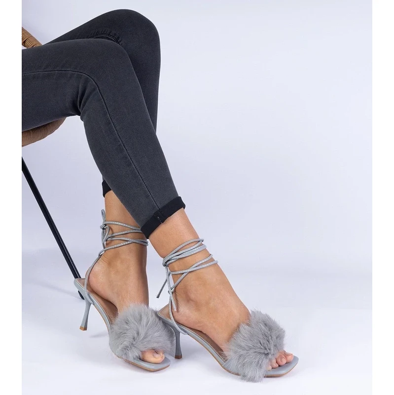 Gemre Gray heeled sandals with fur Aladisa
