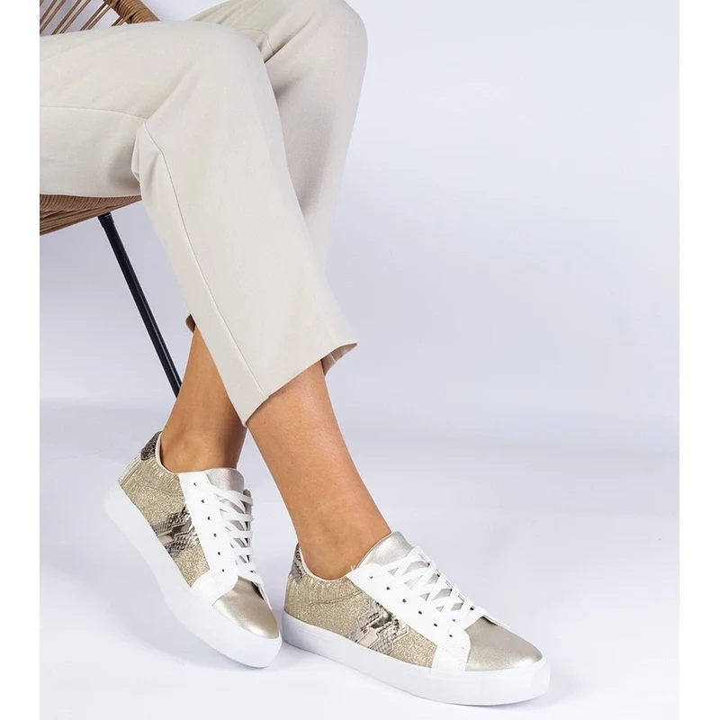 Gemre Womens gold sneakers with animal motif Walorin
