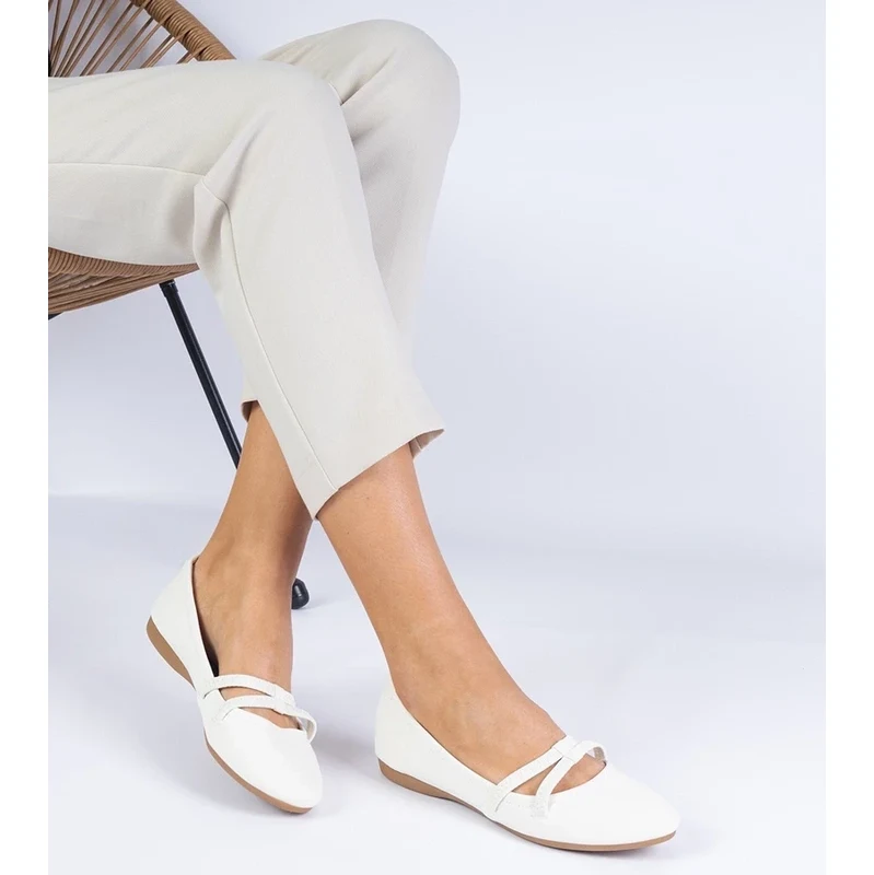 Gemre White matte eco-leather womens ballet flats Baronna 106998702