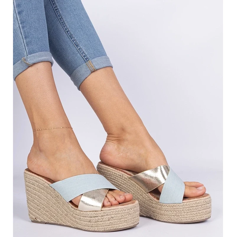 Gemre Lerada denim wedge espadrille mules 106998746