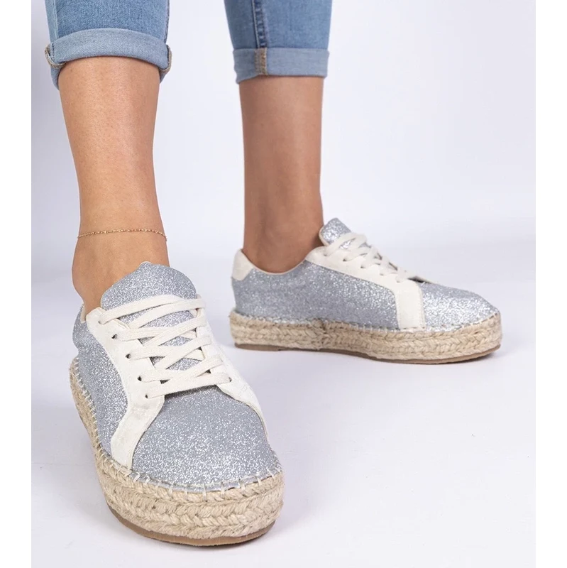 Gemre Silver womens espadrilles decorated with glitter Taredo 106998764