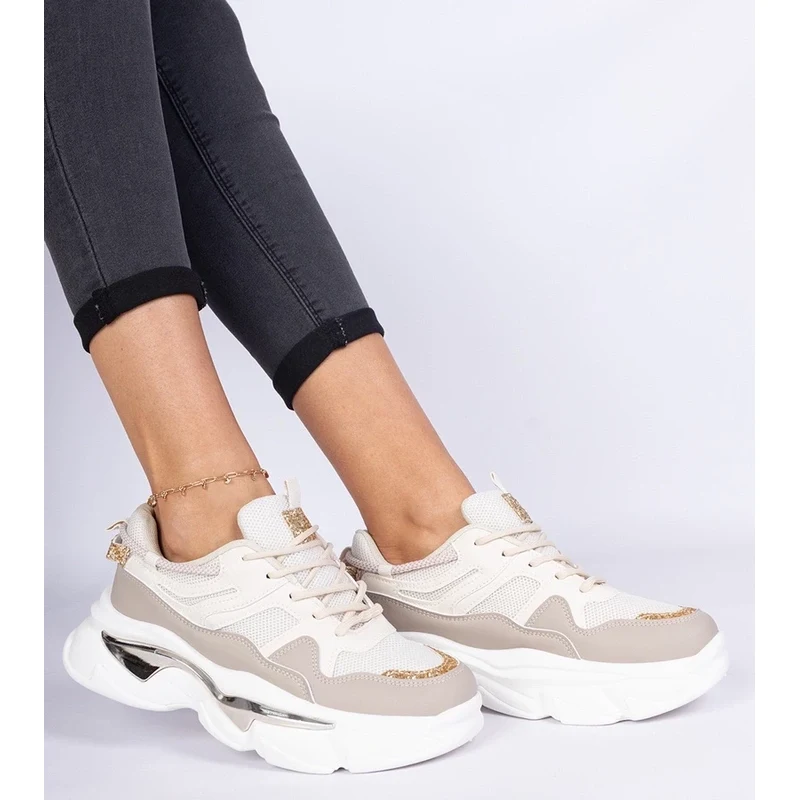 Gemre Beige womens sneakers decorated with glitter Prutto